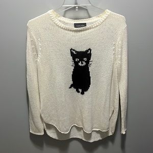 Wooden Ship White & Black Cat Sweater - Size XS